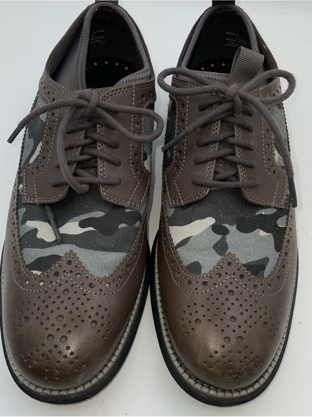 Cole Haan Brown Leather & Gray Camo Men's Wingtip Oxfords 10th Anniversary - Picture 4 of 9